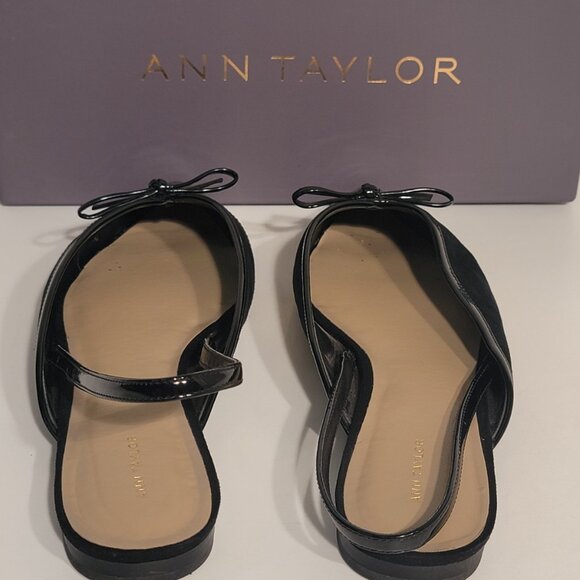 Ann Taylor Shoe Black Patent/Suede Pointed Toe Slingback Vanna - Picture 4 of 10